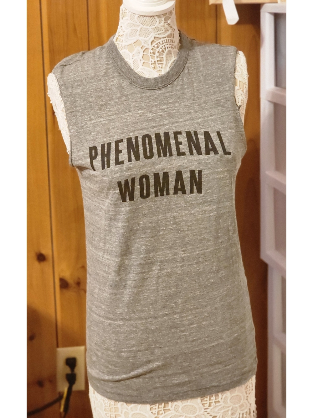 Phenomenal Woman Heather Grey Graphic Muscle Tank Top